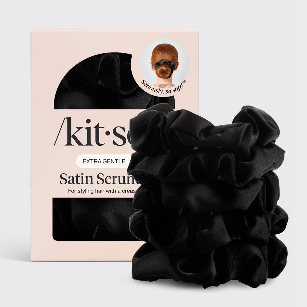 Black Satin Sleep Scrunchies 5pc Set - Curated Collection
