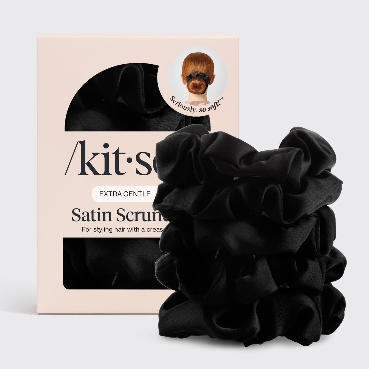 Black Satin Sleep Scrunchies 5pc Set - Curated Collection