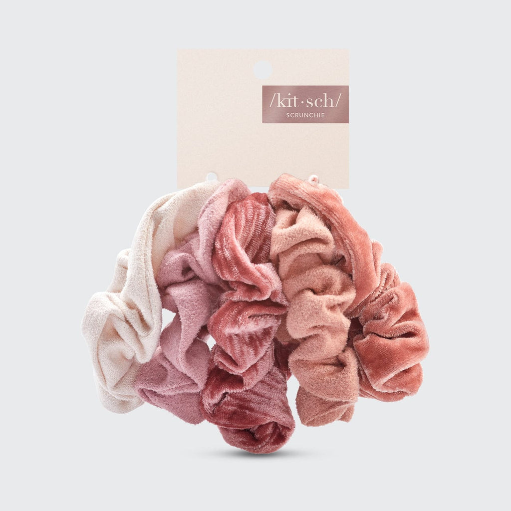Blush and Mauve Velvet Scrunchies 5pc Set - Everyday Essentials