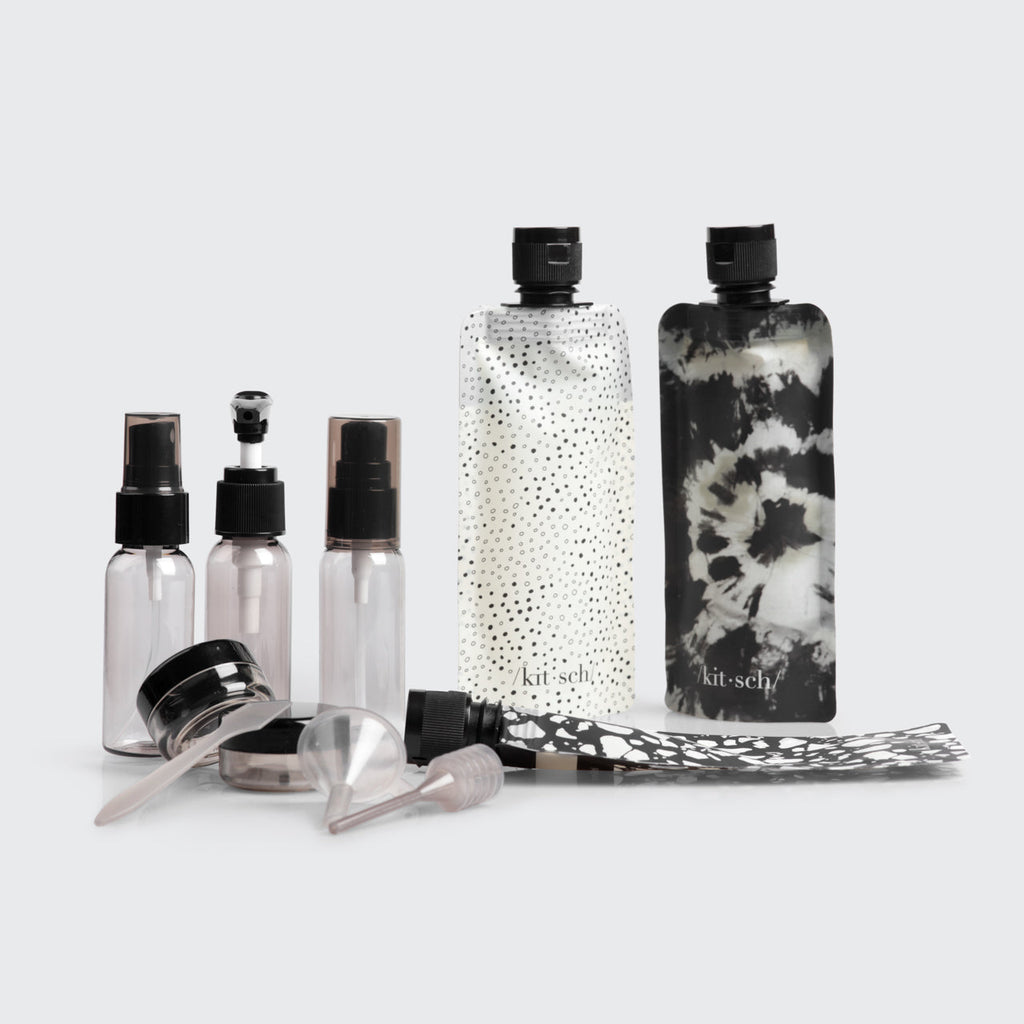 Black and Ivory Travel Bottles for Toiletries 11pc Set - Curated Collection