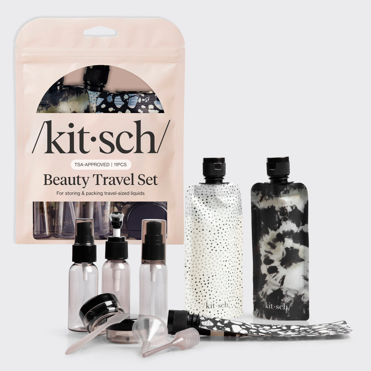 Black and Ivory Travel Bottles for Toiletries 11pc Set - Curated Collection