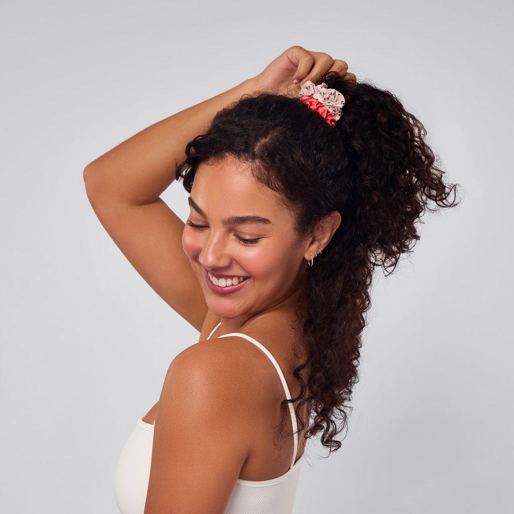 Cherry Blossom Ruched Satin Scrunchies 5pc Set - Curated Collection