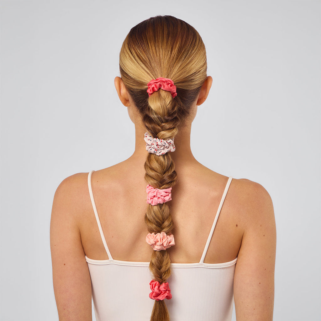 Cherry Blossom Ruched Satin Scrunchies 5pc Set - Curated Collection
