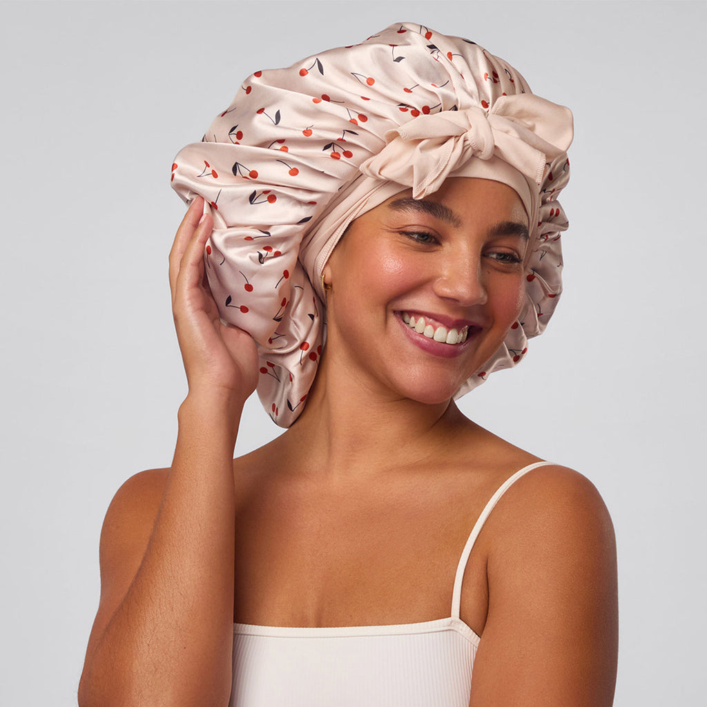 Cherry Print Oversized Satin Bonnet - Everyday Essentials