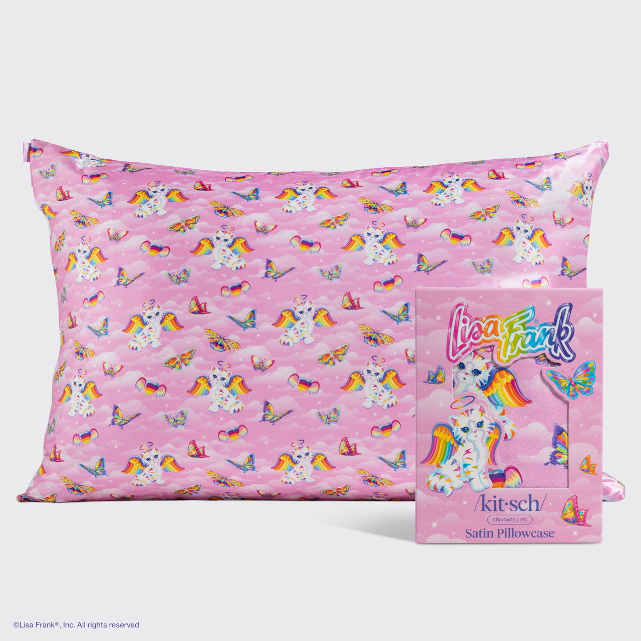 Lisa Frank x Kitsch Satin Pillowcase in Angel KittyTM - Everyday Essentials