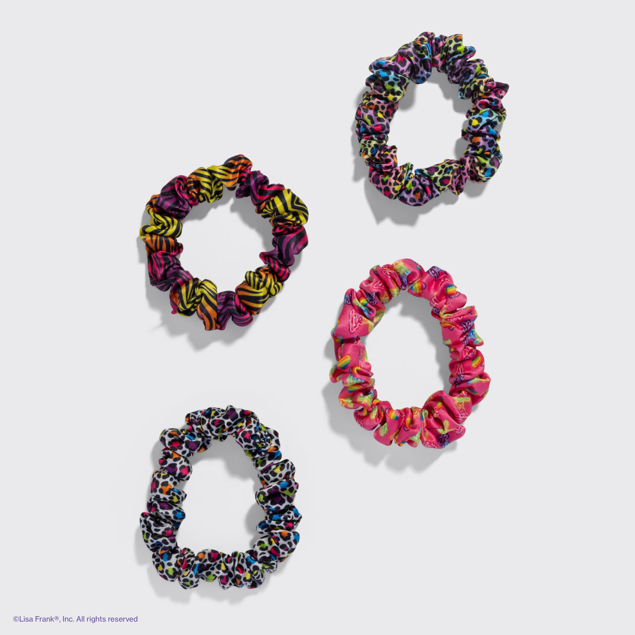 Lisa Frank x Kitsch Ruched Satin Scrunchies in Rainbow Leopard - Curated Collection
