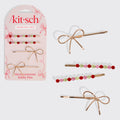 Red Pink and Green Gemstone and Bow Bobby Pins - Curated Collection