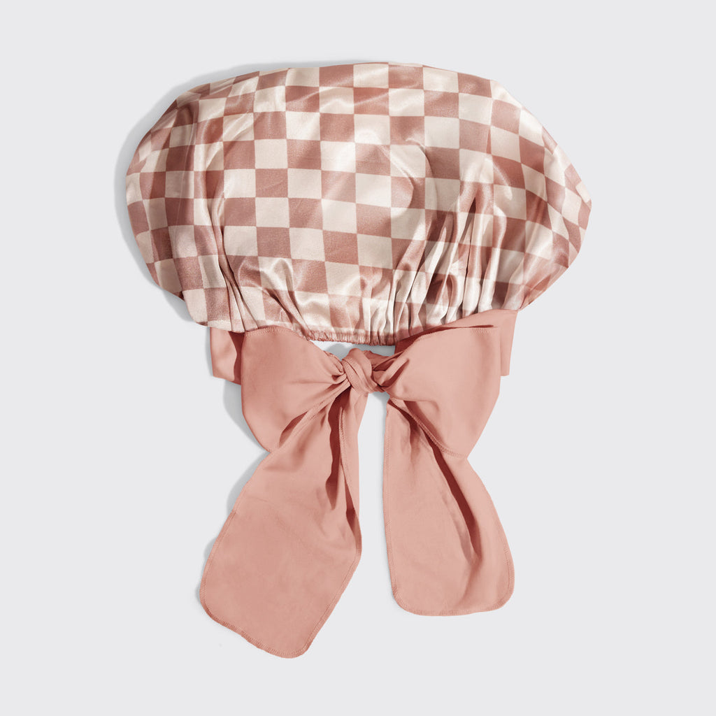 Terracotta Checker Oversized Satin Bonnet - Everyday Essentials