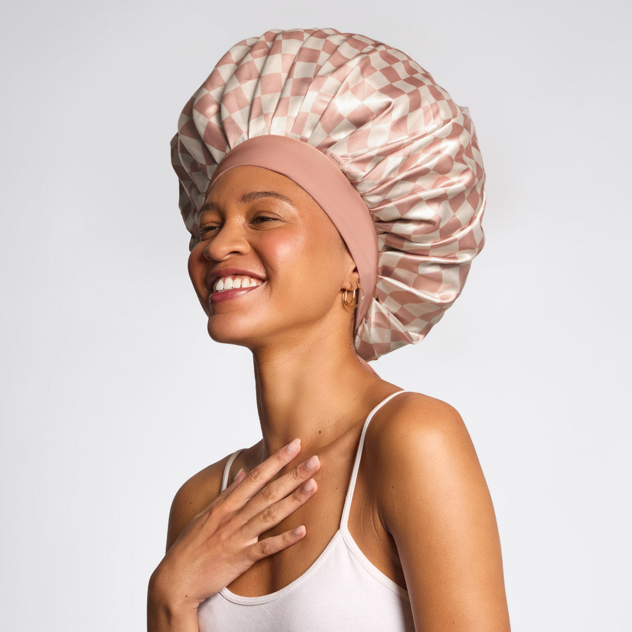 Terracotta Checker Oversized Satin Bonnet - Everyday Essentials