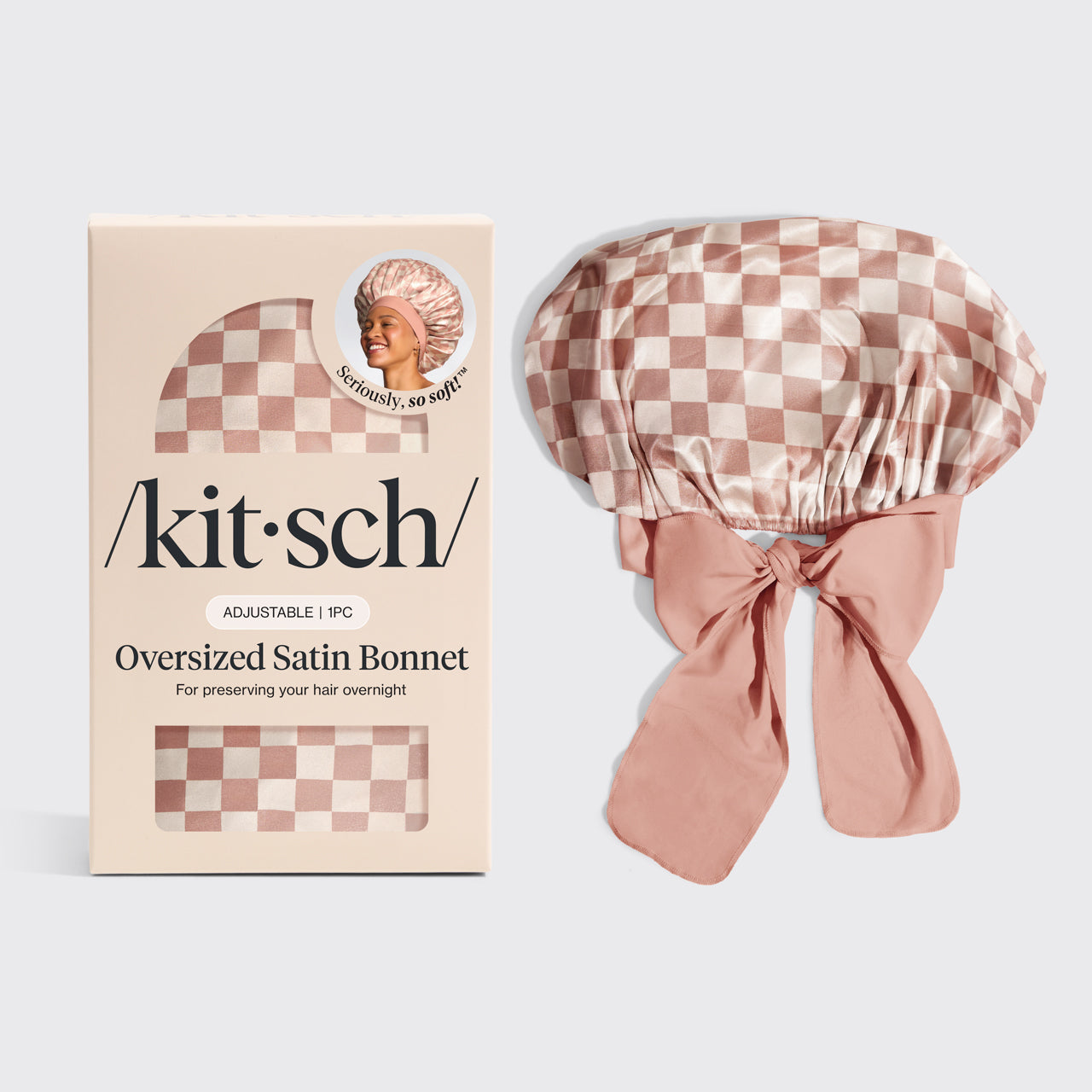 Terracotta Checker Oversized Satin Bonnet - Everyday Essentials