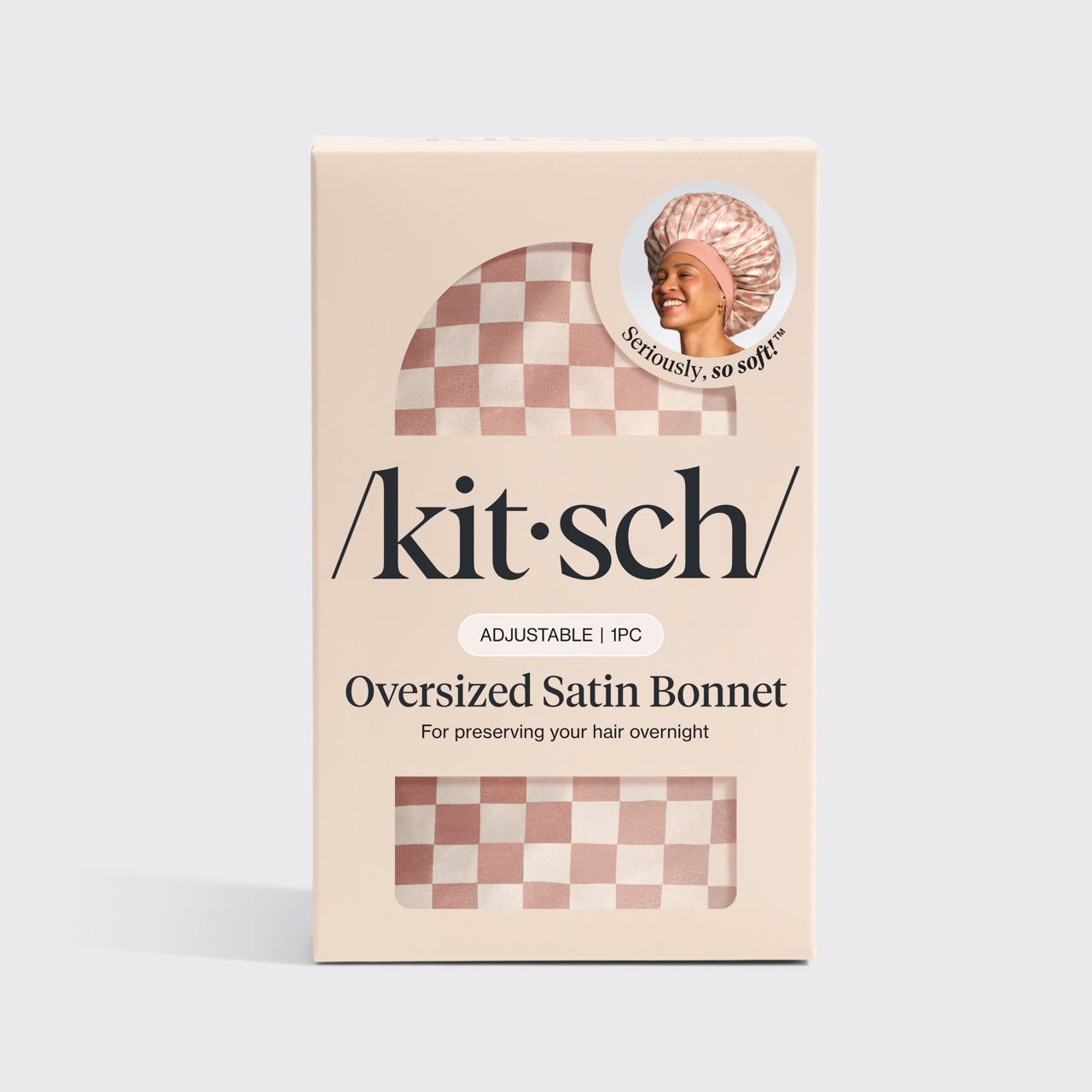 Terracotta Checker Oversized Satin Bonnet - Everyday Essentials
