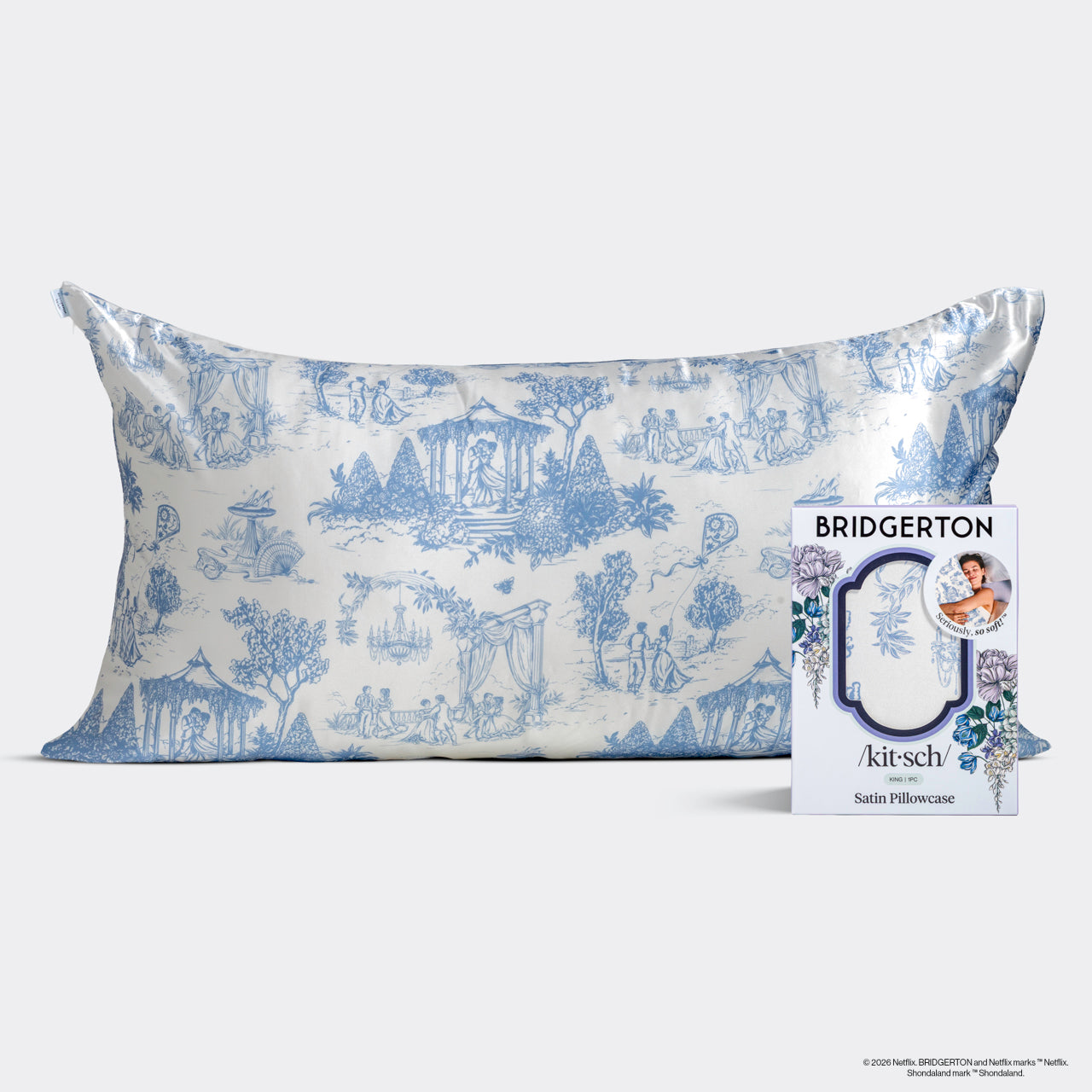 Bridgerton x Kitsch Satin Pillowcase in Garden Toile 2 Pack - King - Everyday Essentials