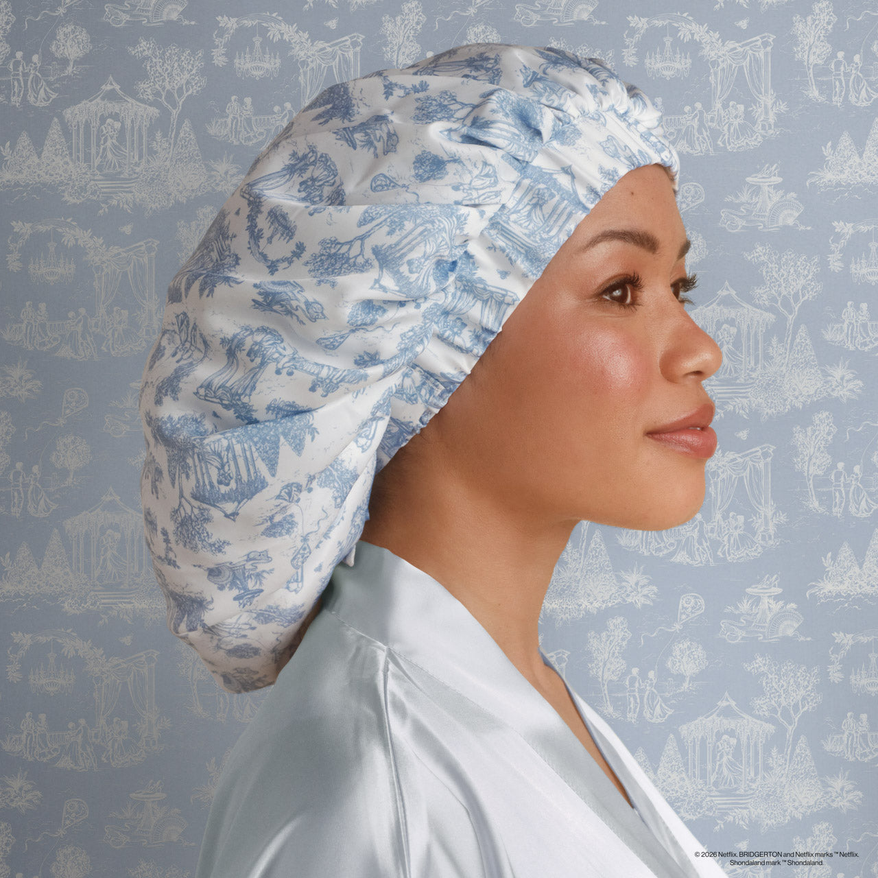 Bridgerton x Kitsch Breathable Satin Bonnet in Garden Toile - Curated Collection