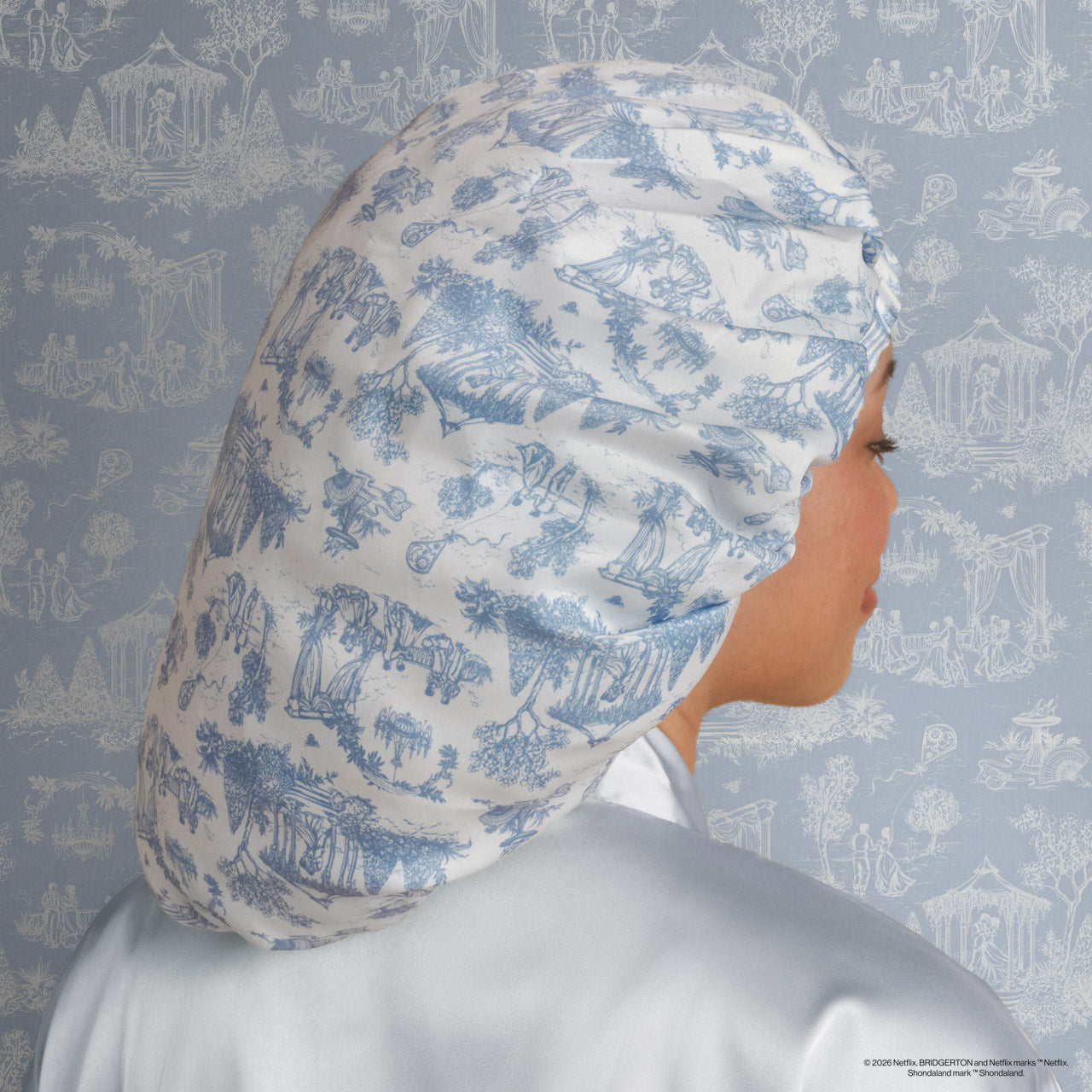Bridgerton x Kitsch Breathable Satin Bonnet in Garden Toile - Curated Collection