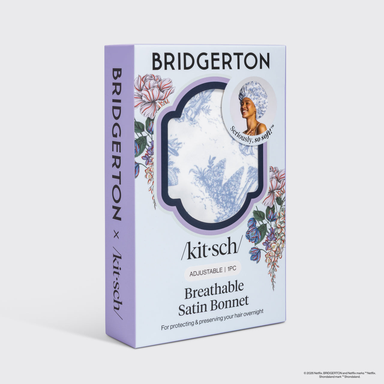 Bridgerton x Kitsch Breathable Satin Bonnet in Garden Toile - Curated Collection