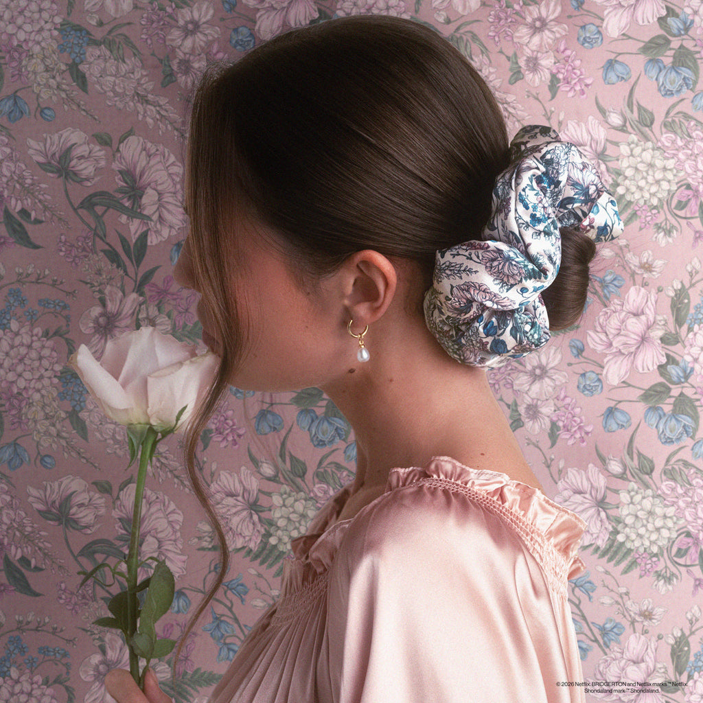 Bridgerton x Kitsch Satin Pillow Scrunchies in Toile in Bloom - Everyday Essentials