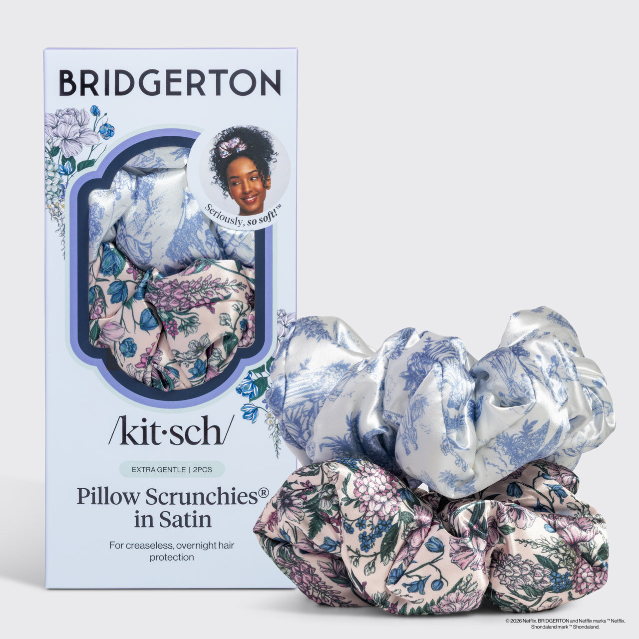Bridgerton x Kitsch Satin Pillow Scrunchies in Toile in Bloom - Everyday Essentials