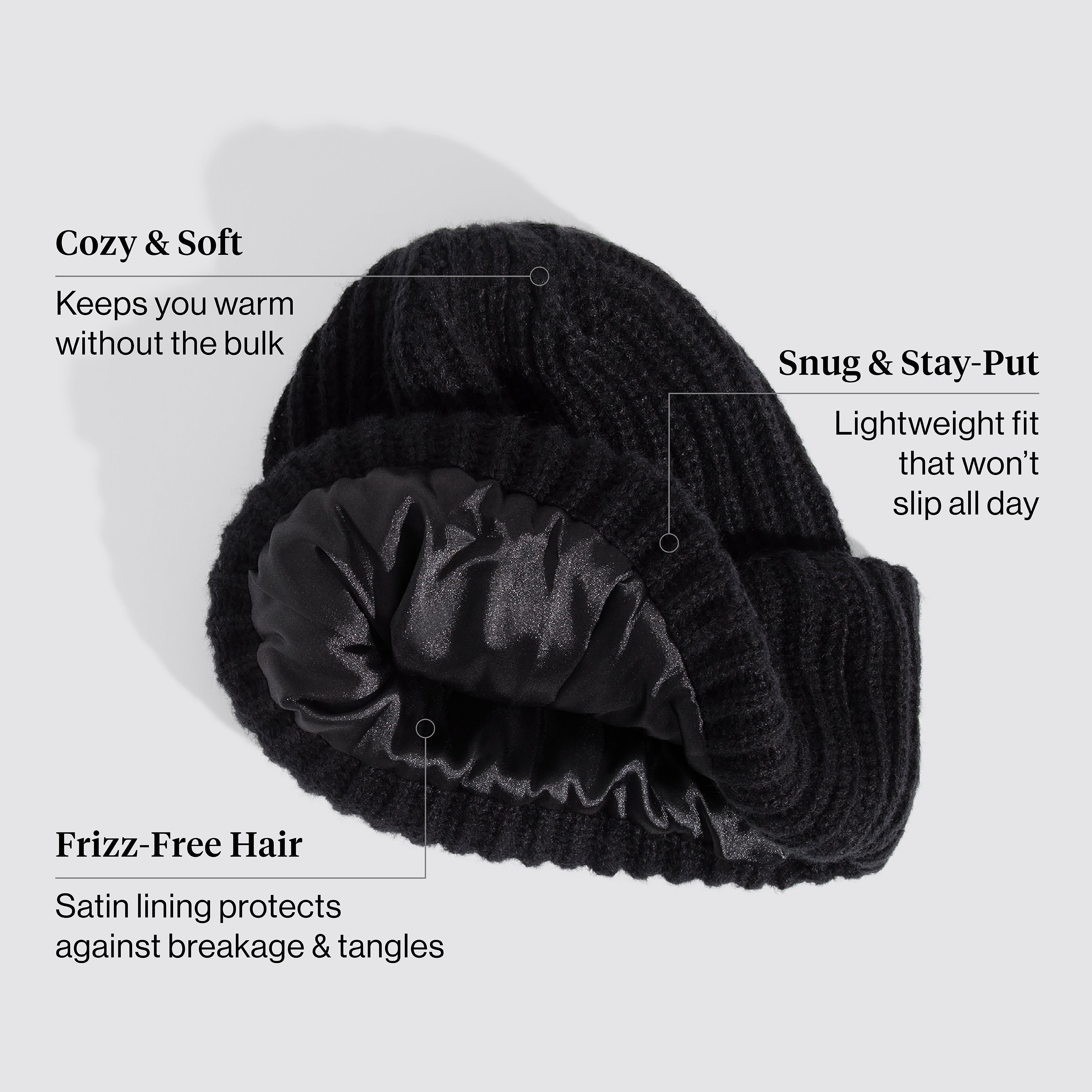 GlazeyTM Satin-Lined Beanie in Black - Everyday Essentials