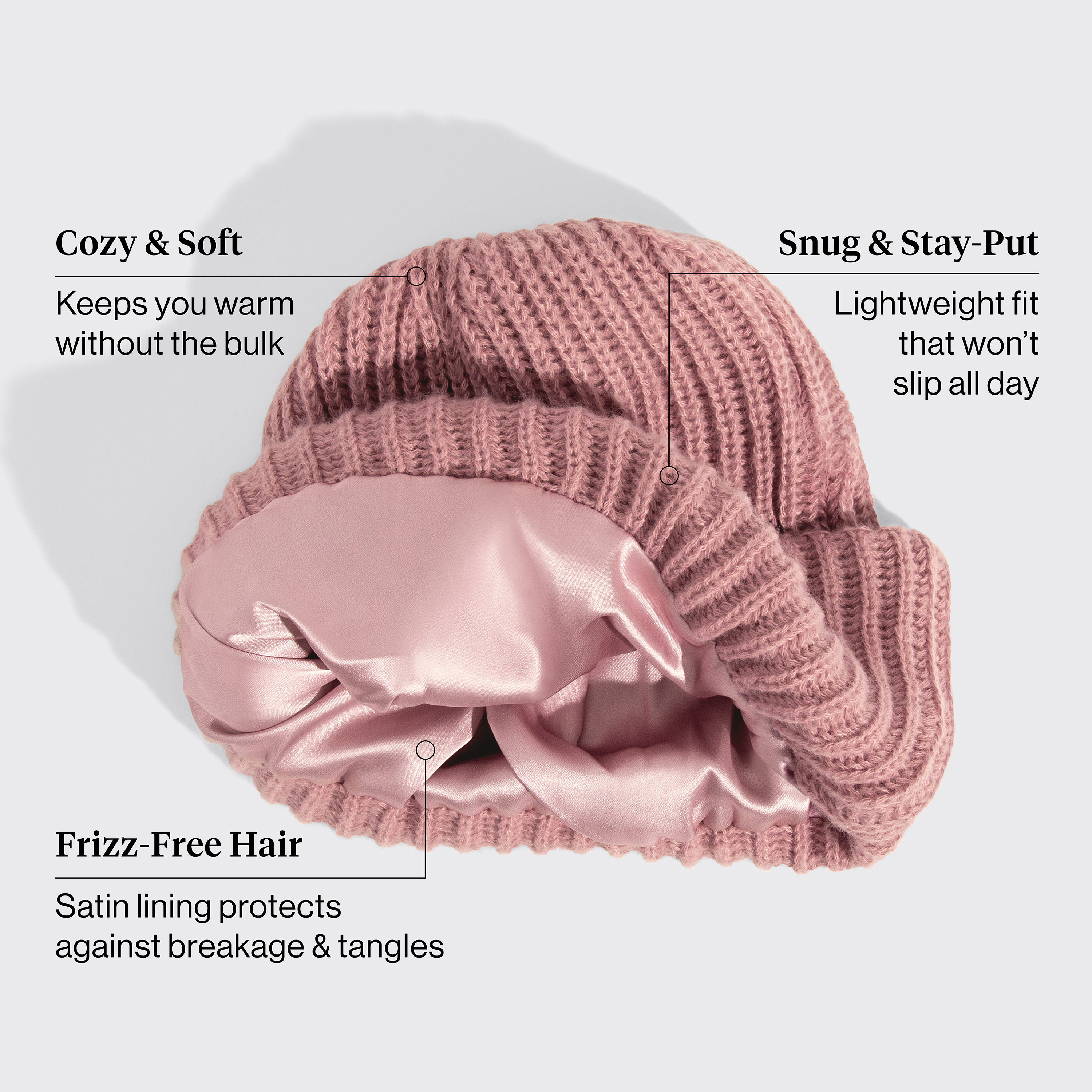 GlazeyTM Satin-Lined Beanie in Blush - Signature Selection