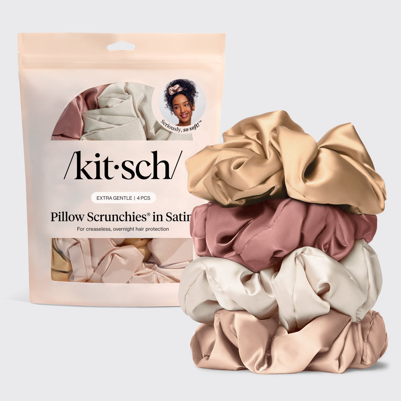 Blush Satin Pillow Scrunchies 4pc Set - Everyday Essentials