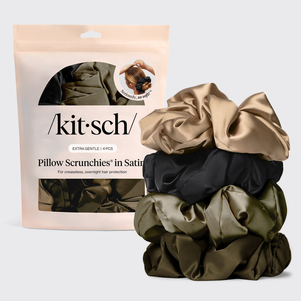 Black Satin Pillow Scrunchies 4pc Set - Signature Selection