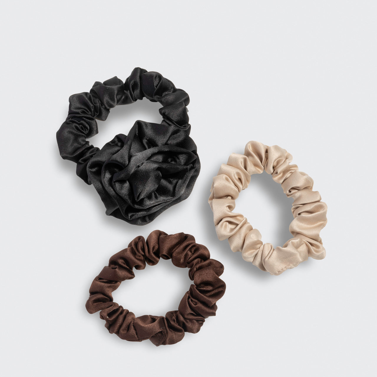 Black Rosette Ruched Satin Scrunchies - Everyday Essentials