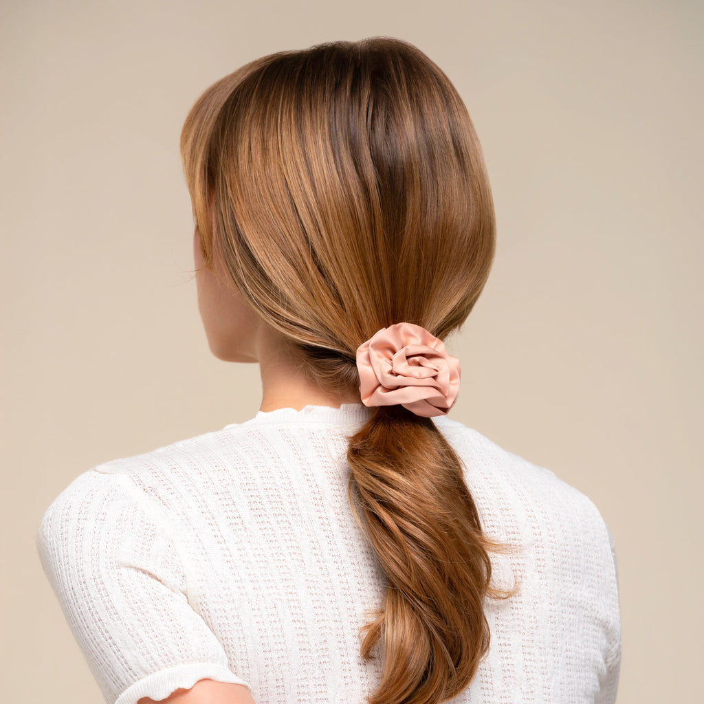 Terracotta Rosette Ruched Satin Scrunchies - Curated Collection