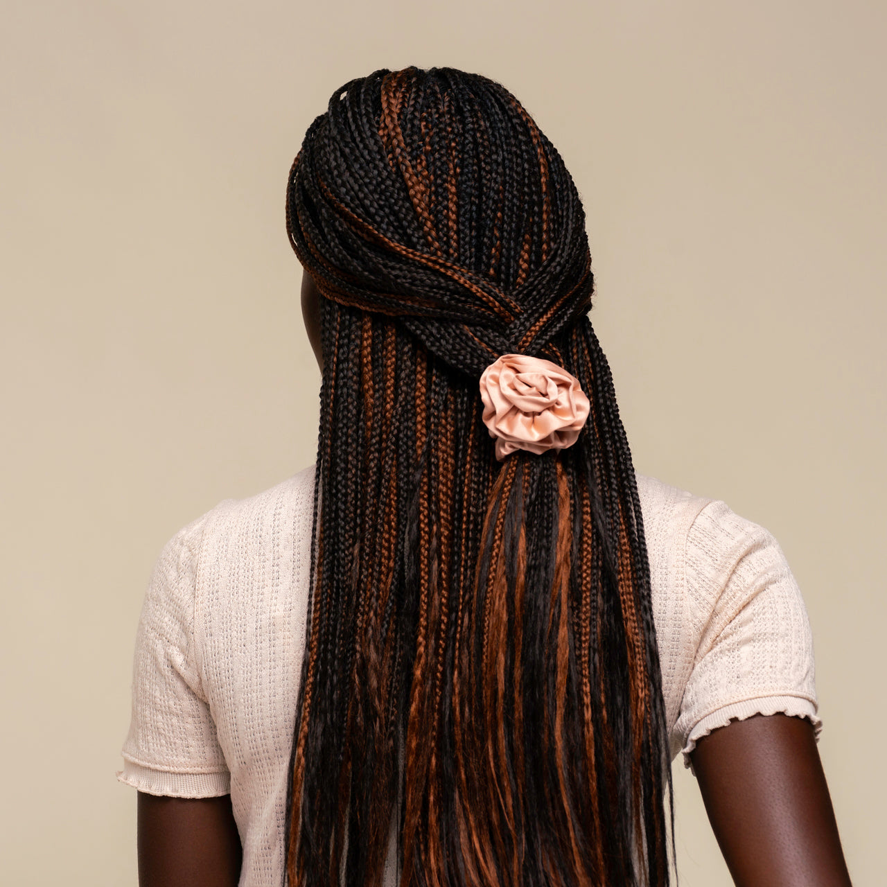 Terracotta Rosette Ruched Satin Scrunchies - Curated Collection