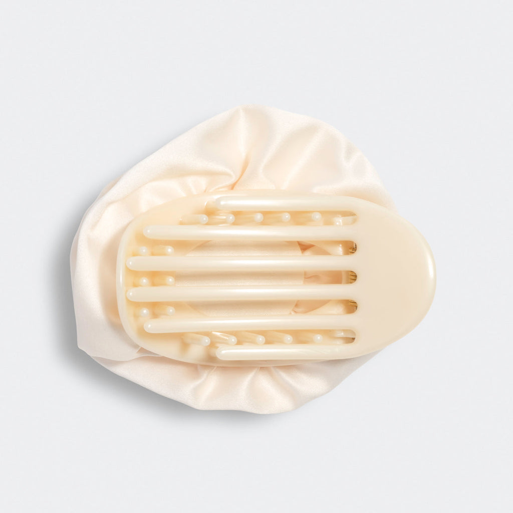 Satin Rosette Flat Cloud Clip in Cream - Medium - Curated Collection