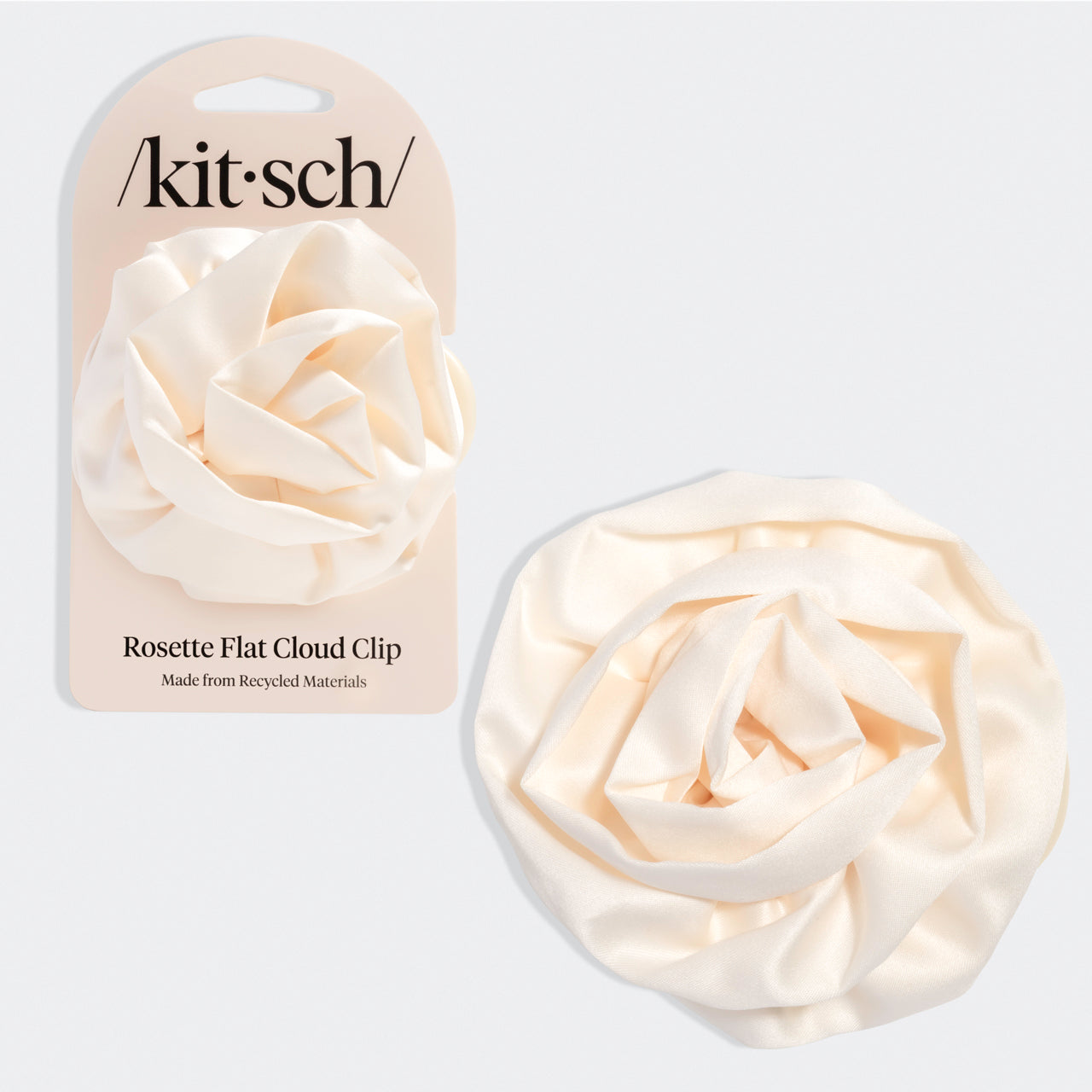 Satin Rosette Flat Cloud Clip in Cream - Medium - Curated Collection