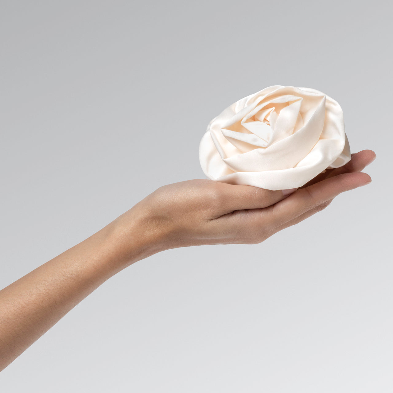 Satin Rosette Flat Cloud Clip in Cream - Medium - Curated Collection