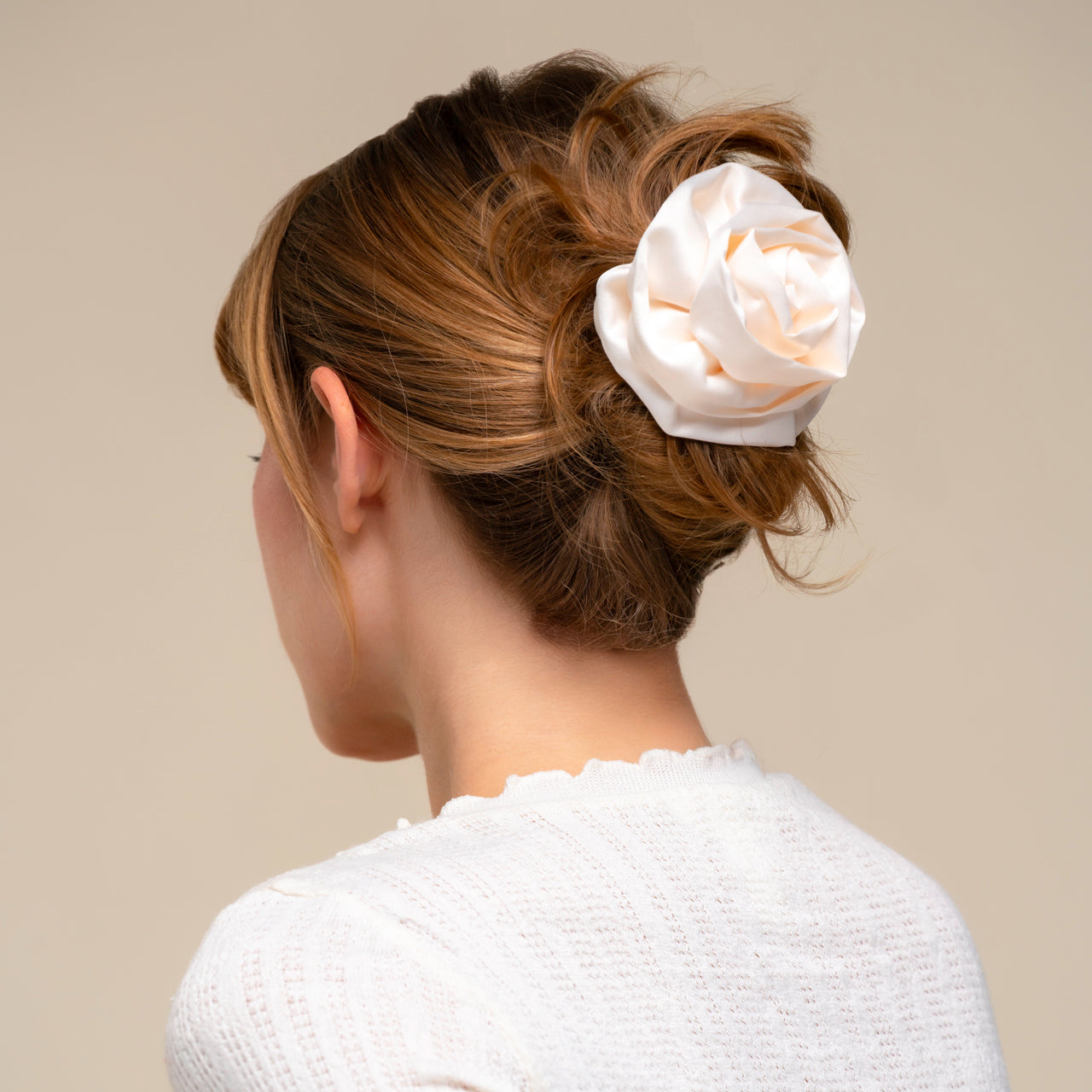Satin Rosette Flat Cloud Clip in Cream - Medium - Curated Collection