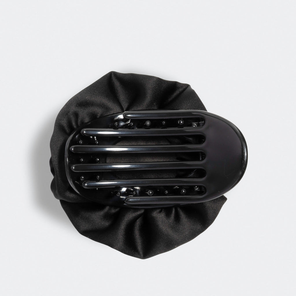 Satin Rosette Flat Cloud Clip in Black - Medium - Everyday Essentials