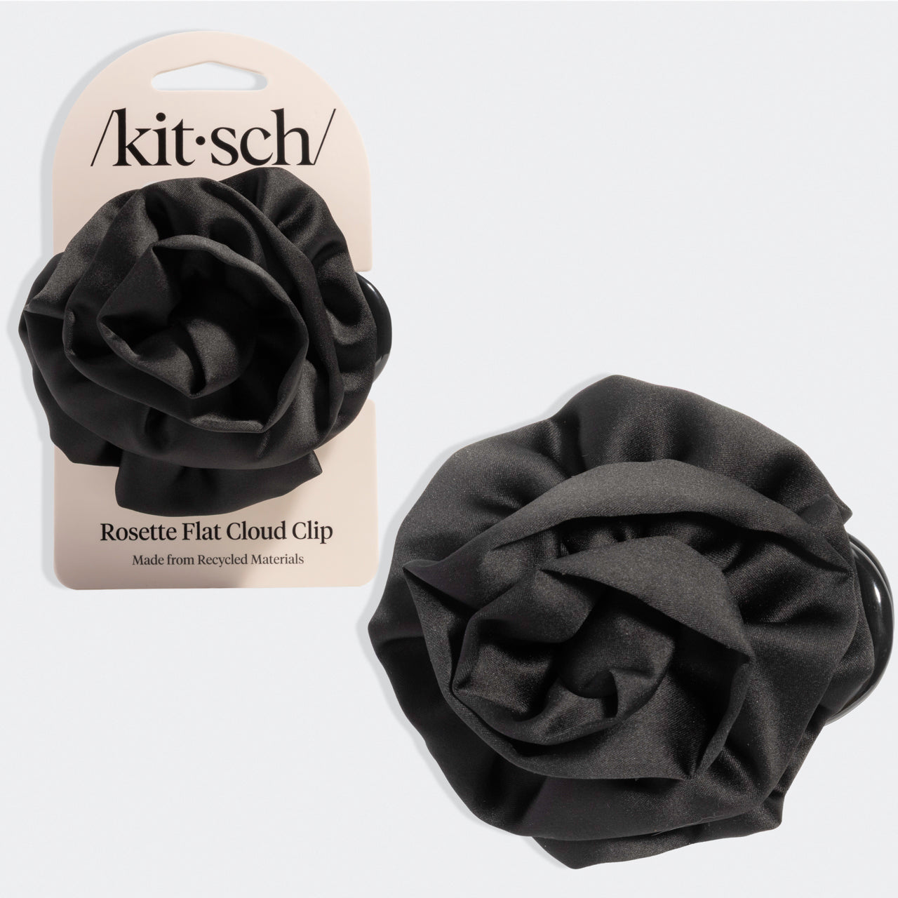 Satin Rosette Flat Cloud Clip in Black - Medium - Everyday Essentials