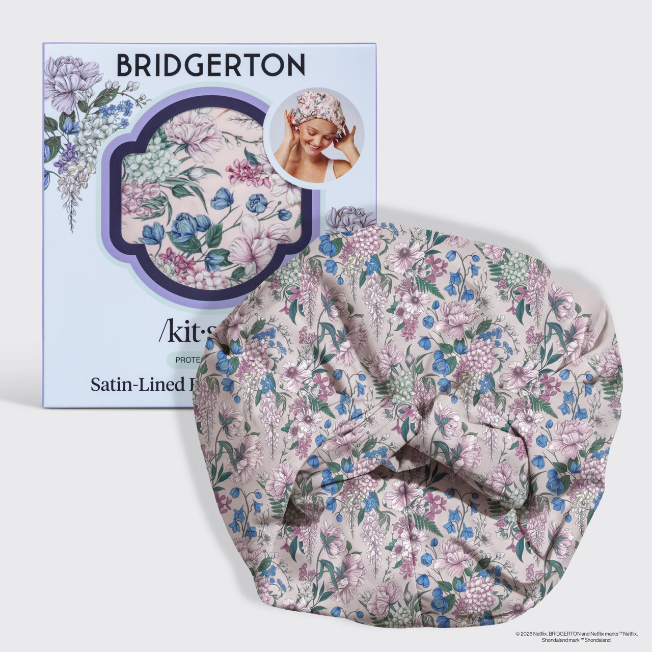 Bridgerton x Kitsch Satin-Lined Flexi Shower Cap in Wisteria - Signature Selection