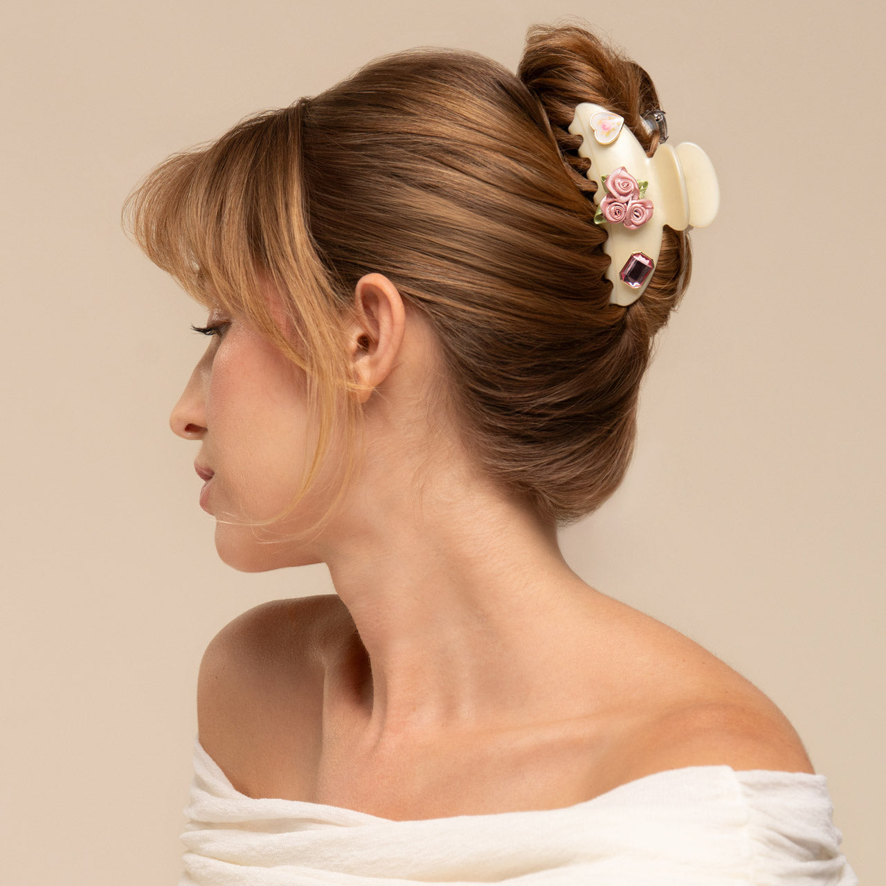 KitschPopTM Curved Claw Clip and Charms in Pearlized Cream - Everyday Essentials