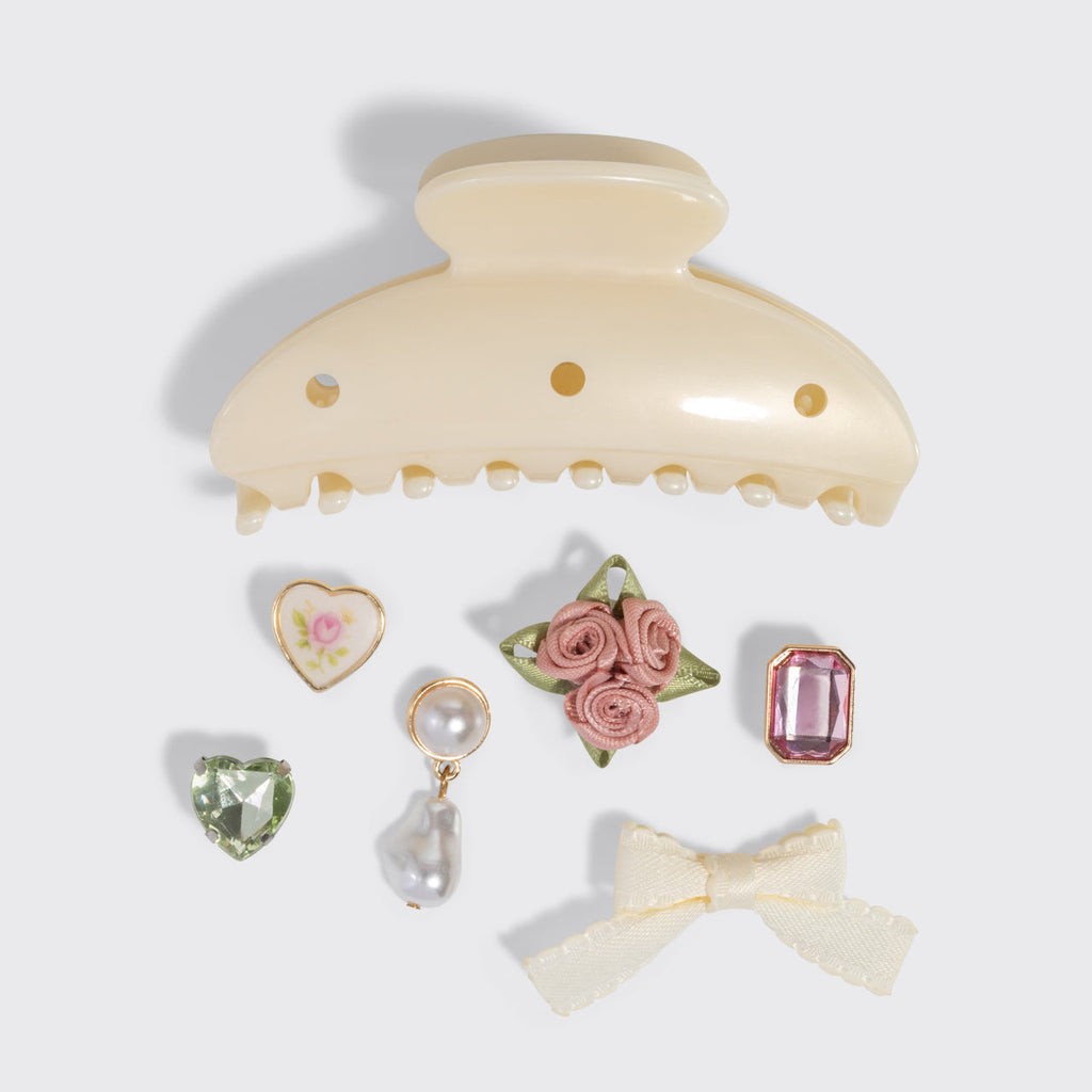KitschPopTM Curved Claw Clip and Charms in Pearlized Cream - Everyday Essentials