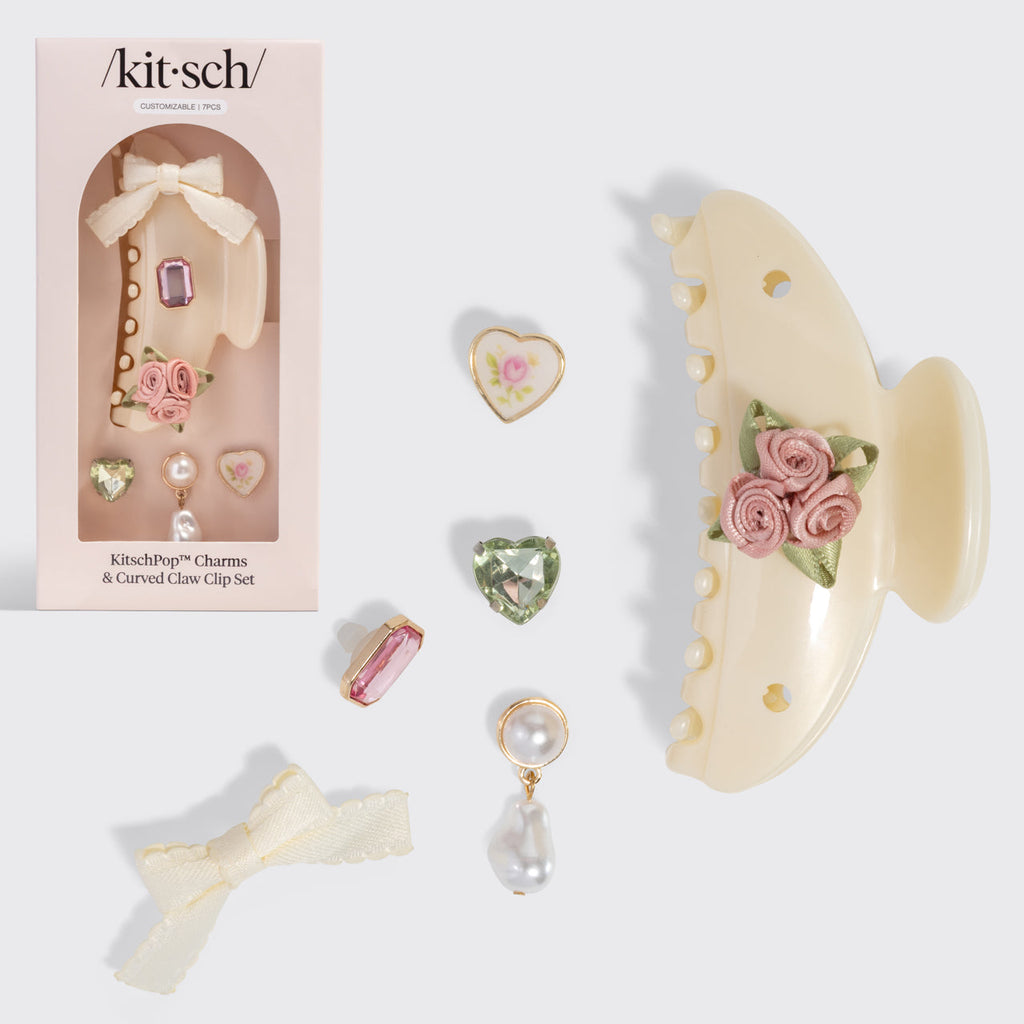 KitschPopTM Curved Claw Clip and Charms in Pearlized Cream - Everyday Essentials