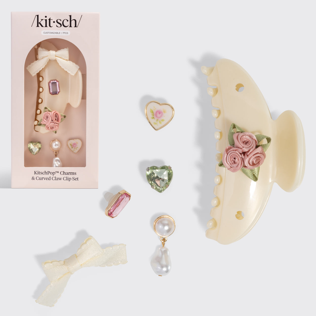 KitschPopTM Curved Claw Clip and Charms in Pearlized Cream - Everyday Essentials