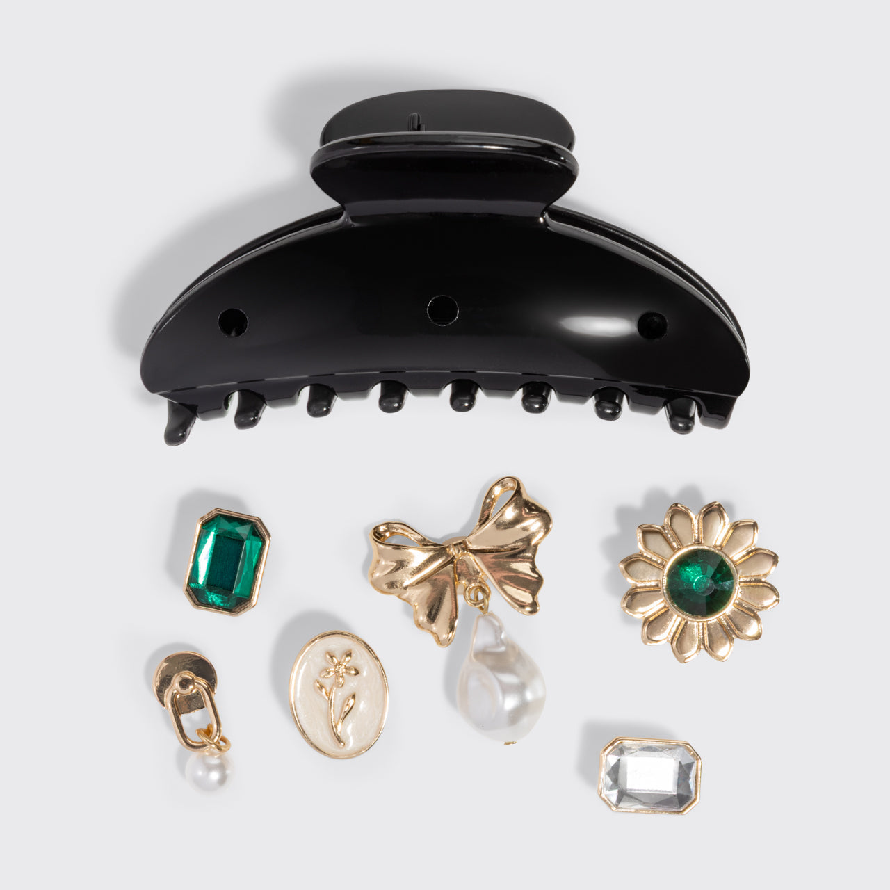 KitschPopTM Curved Claw Clip and Charms in Vintage Black - Curated Collection