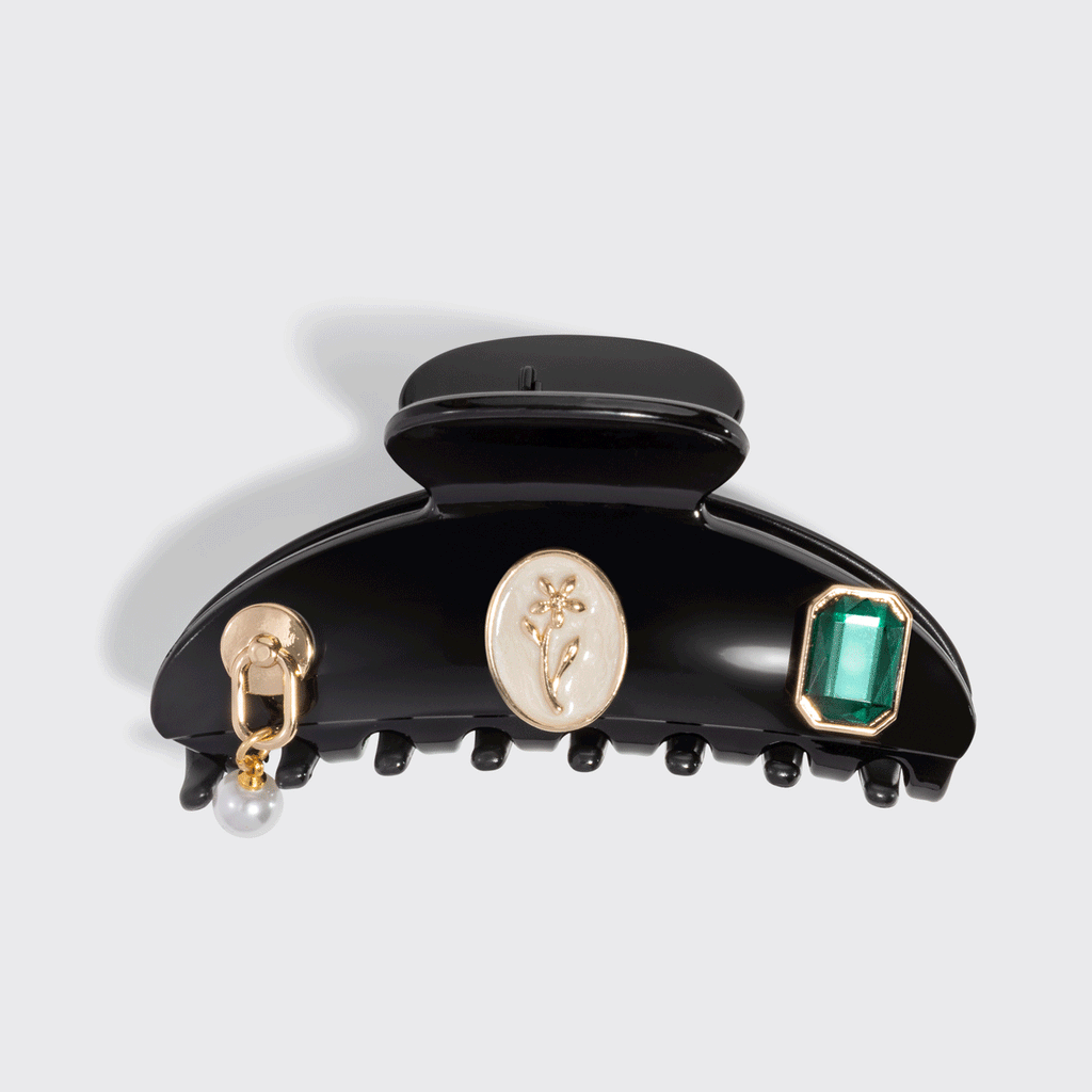 KitschPopTM Curved Claw Clip and Charms in Vintage Black - Curated Collection