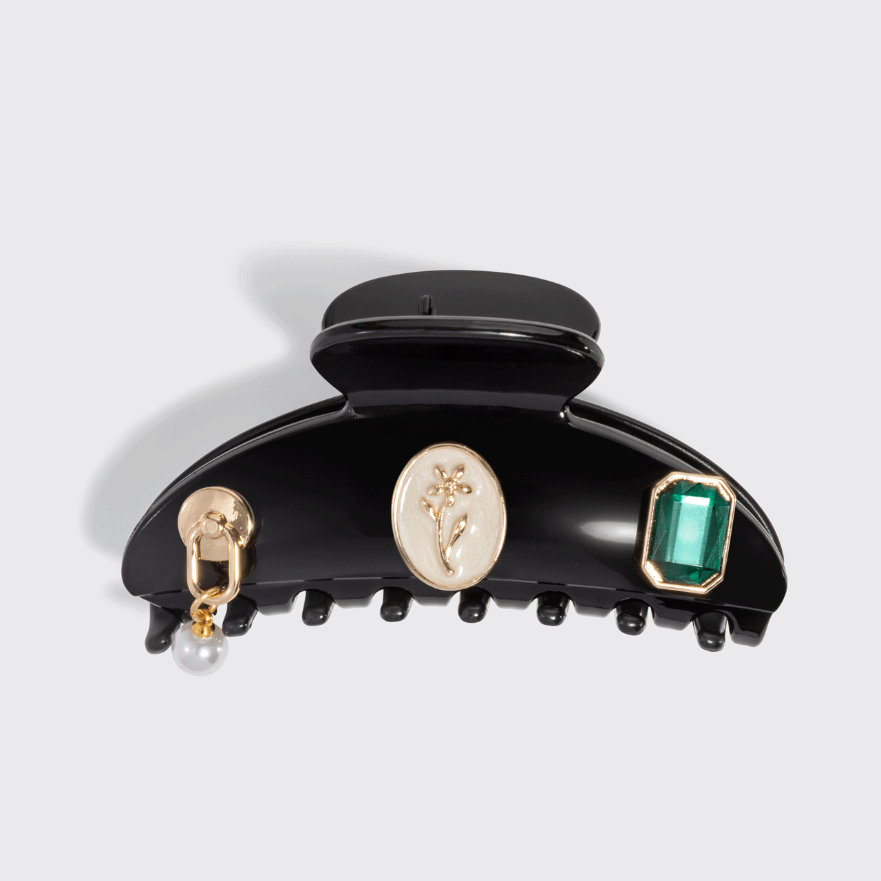 KitschPopTM Curved Claw Clip and Charms in Vintage Black - Curated Collection