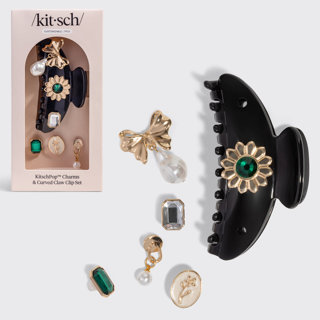 KitschPopTM Curved Claw Clip and Charms in Vintage Black - Curated Collection