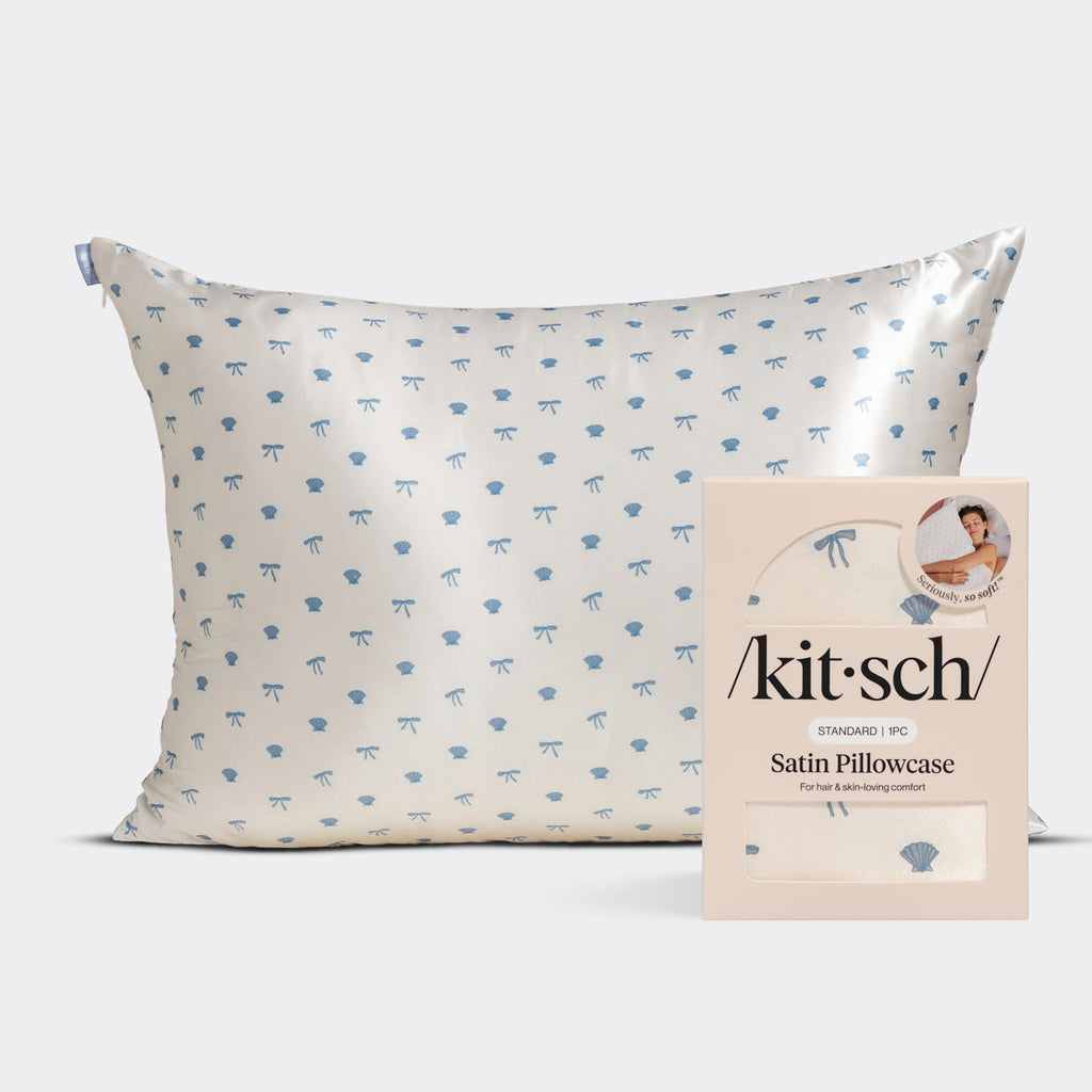 Satin Pillowcase in Pearlized Cream and Coastal Blue Print - Everyday Essentials