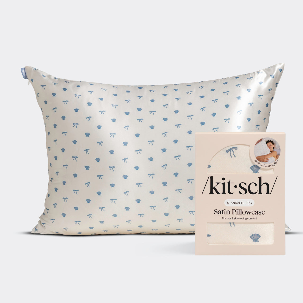 Satin Pillowcase in Pearlized Cream and Coastal Blue Print - Everyday Essentials