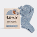 Coastal Blue Plush Microfiber Hair Towel Turban with Bow - Everyday Essentials