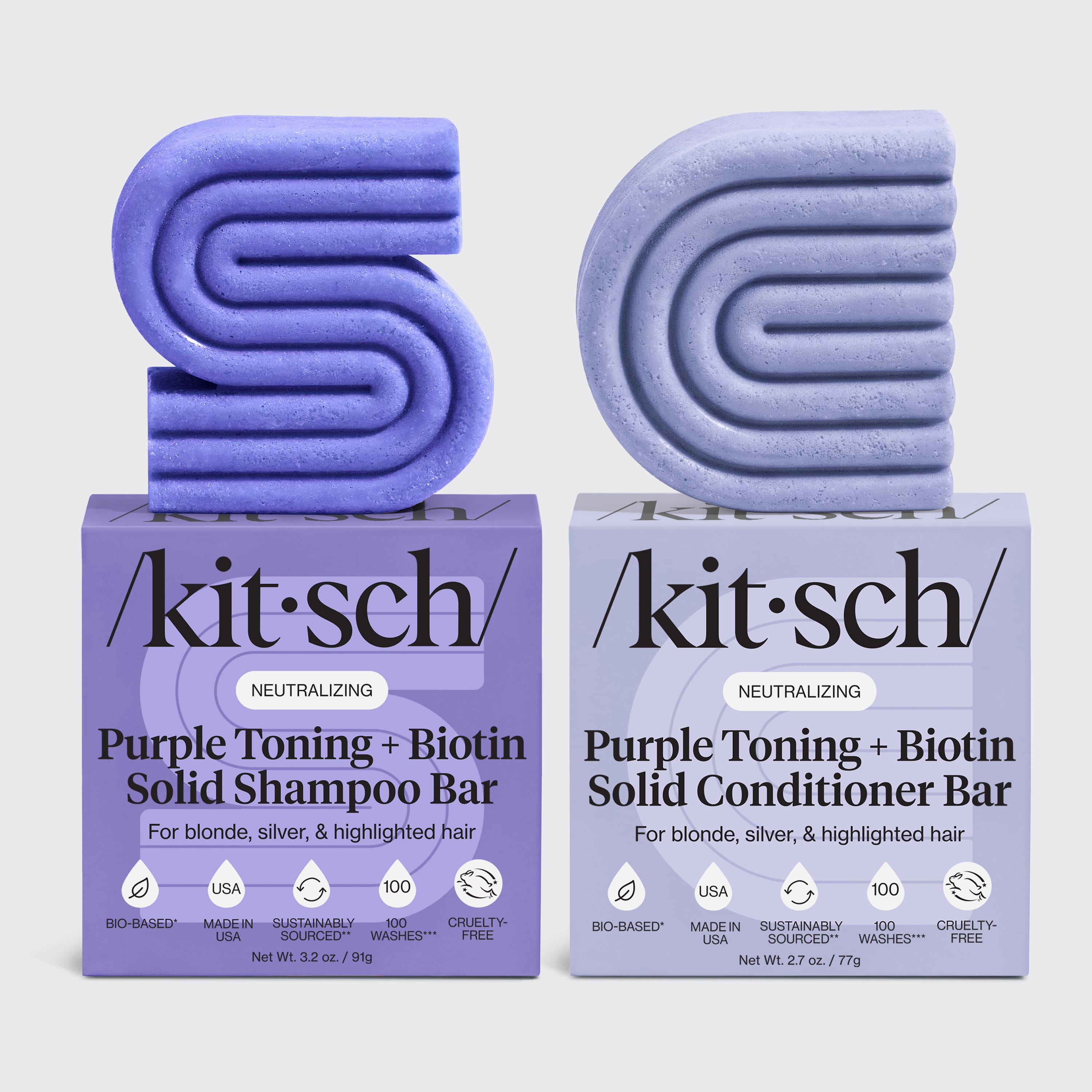 Purple Toning Shampoo and Conditioner Bar Combo for Color-Treated and Grey Hair - Signature Selection