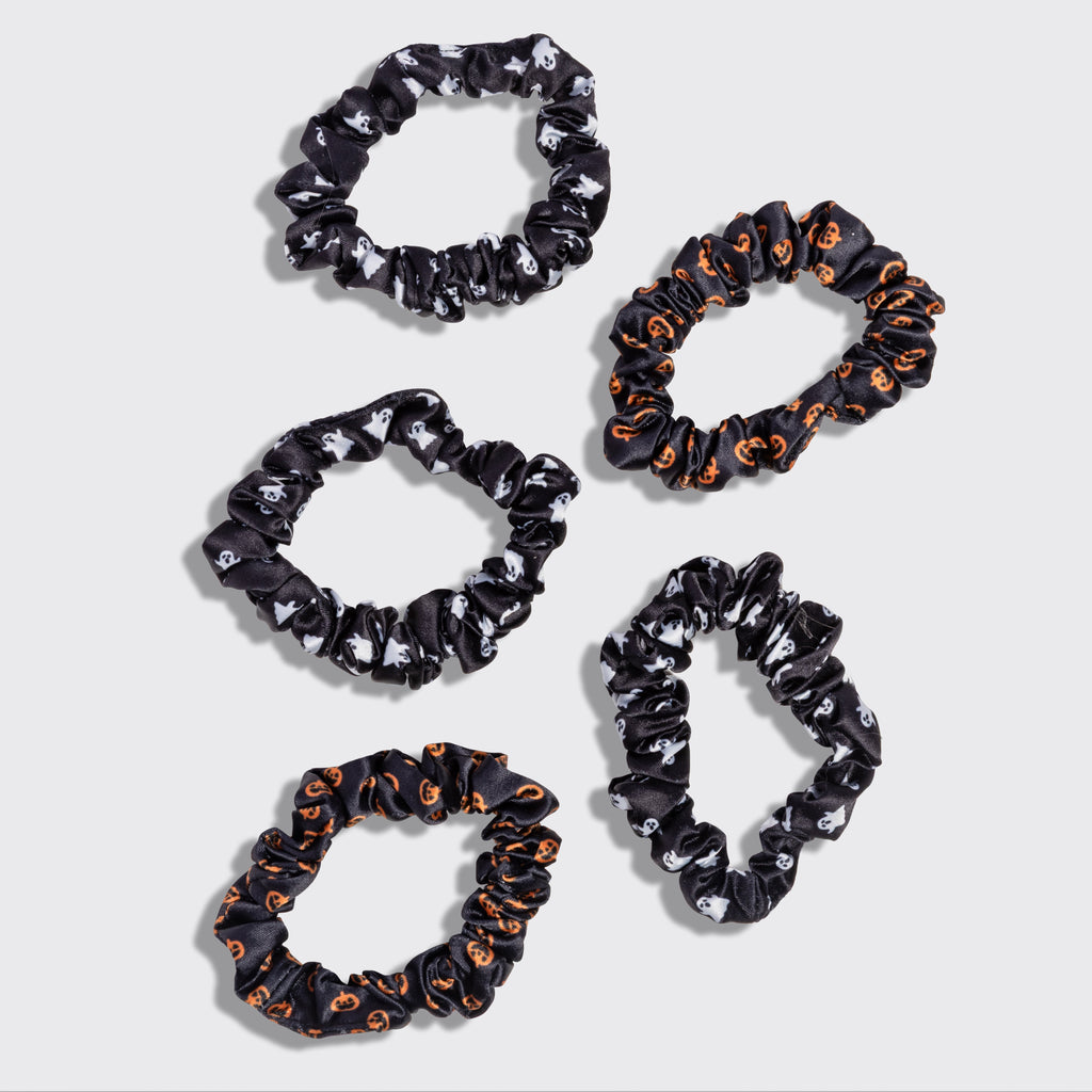 Ghosts and Pumpkins Ruched Satin Scrunchies 5pc Set - Signature Selection