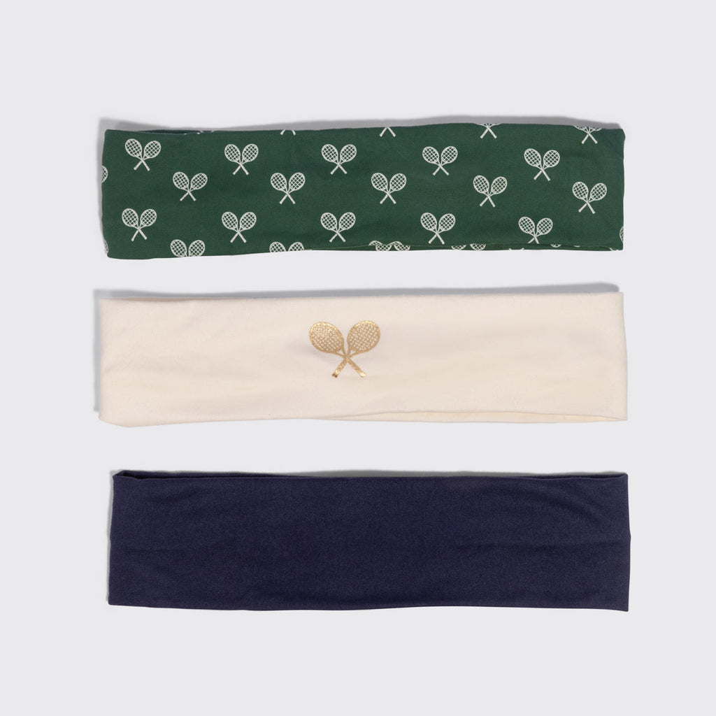 Cream Court Green and Navy Blue Active Headbands 3pc Set - Curated Collection