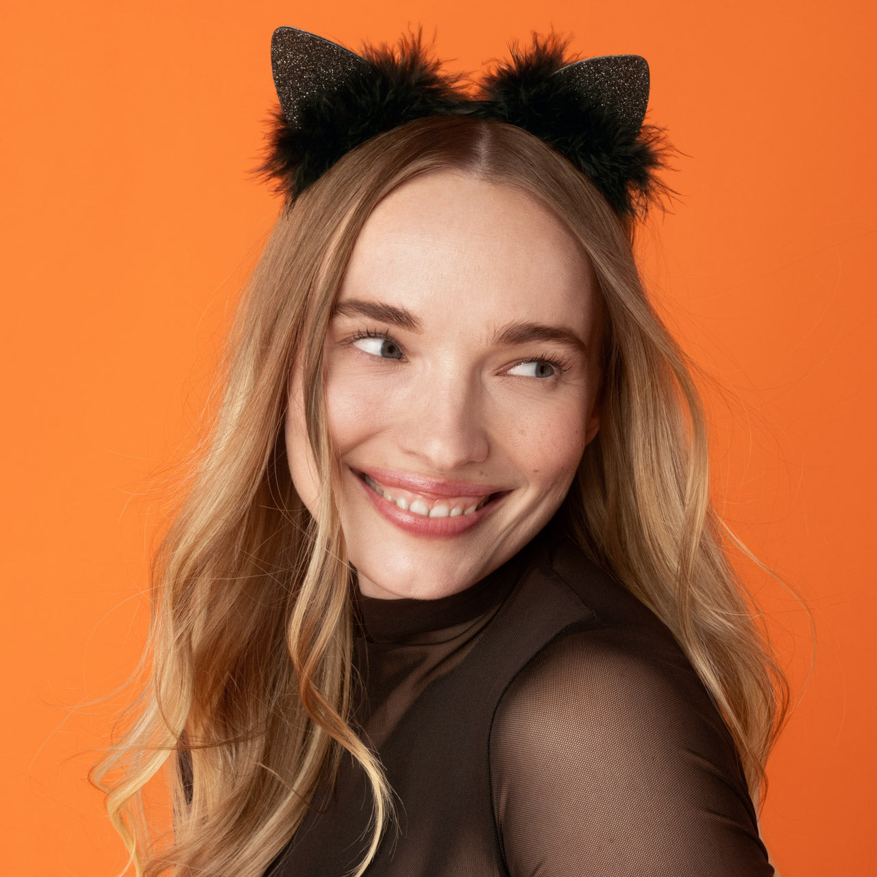 Black Glitter Satin Cat Ears Headband - Curated Collection